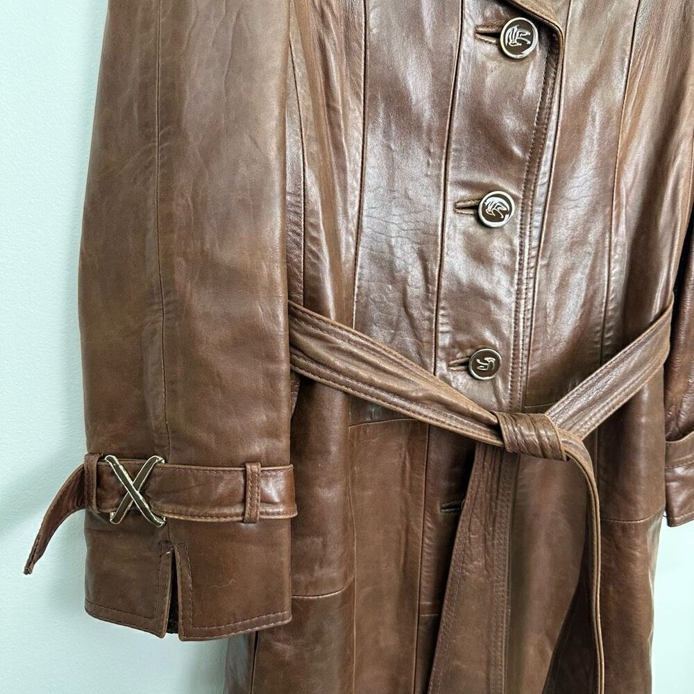Skin Gear Napa Y Ante Vintage Women’s Supple Butter Soft Cognac Leather Trench C - Picture 7 of 10